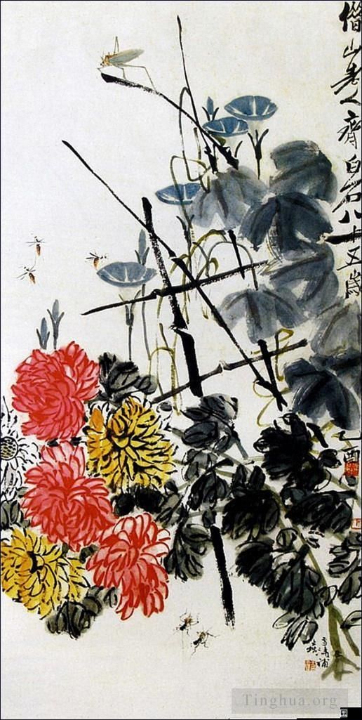 Qi Baishi Chinesische Kunst - Käfer und Blumen
