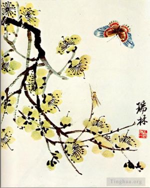 zeitgenössische kunst von Qi Baishi - Butterfly and flowering plu
