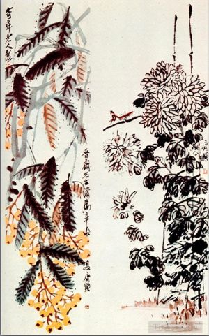 zeitgenössische kunst von Qi Baishi - Chrysantheme und Wollmispel