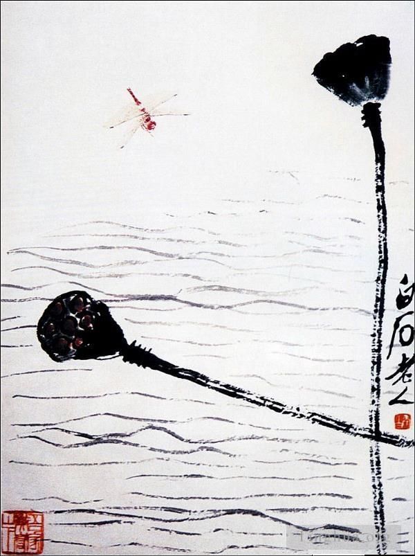 Qi Baishi Chinesische Kunst - Libelle und Lotus
