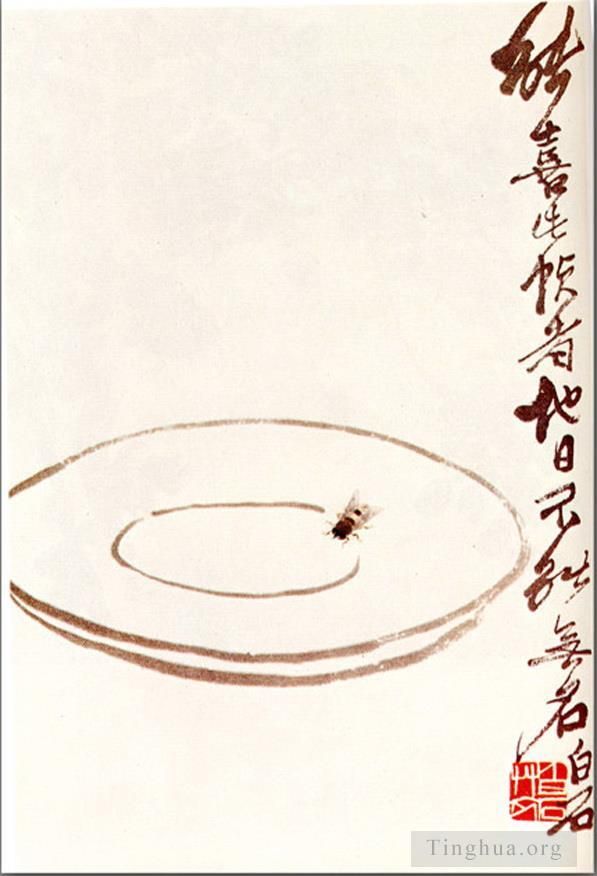 Qi Baishi Chinesische Kunst - Fliegen Sie auf einer Platte