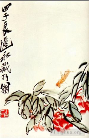 zeitgenössische kunst von Qi Baishi - Impatiens and locusts