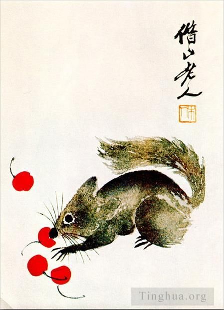 Qi Baishi Chinesische Kunst - Eiweiß und Kirschen