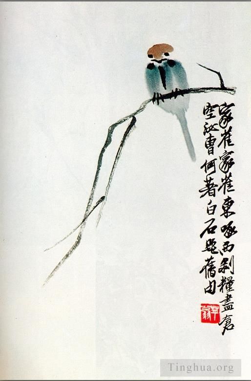 Qi Baishi Chinesische Kunst - Spatz auf einem Ast, altchinesisch