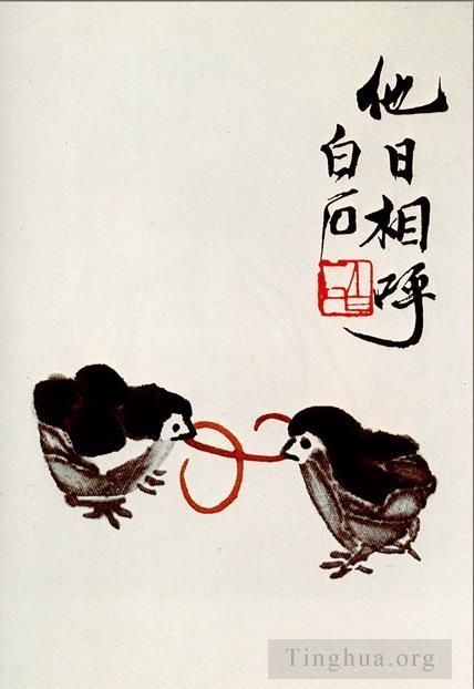 Qi Baishi Chinesische Kunst - Die Hühner freuen sich über die Sonne