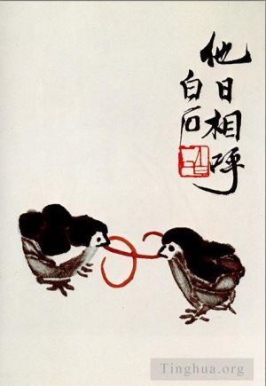 zeitgenössische kunst von Qi Baishi - Die Hühner freuen sich über die Sonne