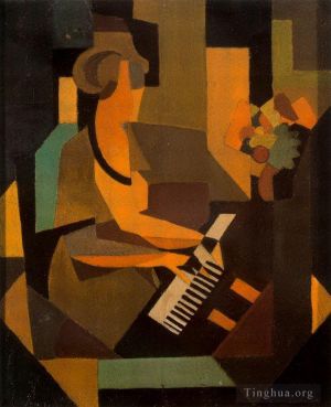 zeitgenössische kunst von Rene Magritte - Georgette am Klavier 1923