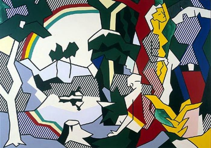 Roy Lichtenstein Andere Malerei - Landschaft mit Figuren und Regenbogen 1980