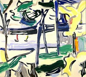 Zeitgenössische Malerei - Segelboote durch die Bäume 1984