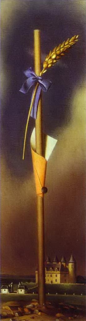 zeitgenössische kunst von Salvador Dali - Blauer Knoten und Weizenähre neben dem Schloss