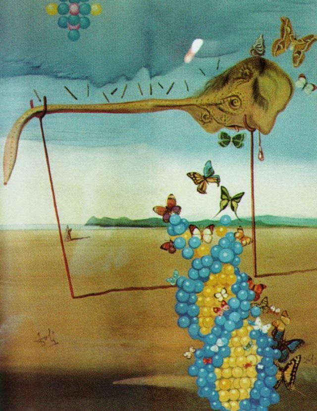 Salvador Dali Ölgemälde - Schmetterlingslandschaft Der große Masturbator in einer surrealistischen Landschaft mit DNA