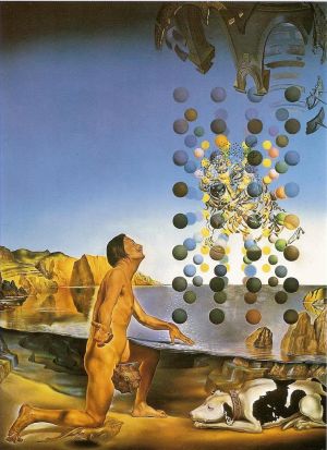 Zeitgenössische Ölmalerei - Dali nackt in Kontemplation vor den fünf regulären Körpern