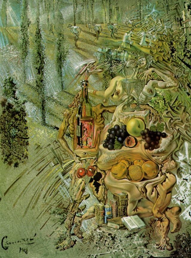 Salvador Dali Ölgemälde - Dionysos spuckt das vollständige Bild von Cadaques auf die Zungenspitze einer dreistöckigen gaudinischen Frau