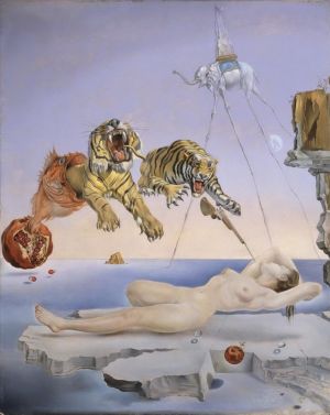 zeitgenössische kunst von Salvador Dali - Traum verursacht durch den Flug einer Biene um einen Granatapfel