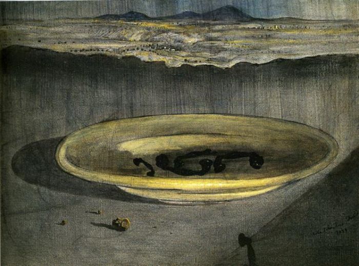 Salvador Dali Ölgemälde - Landschaft mit Telefonen auf einem Teller