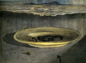 zeitgenössische kunst von Salvador Dali - Landschaft mit Telefonen auf einem Teller