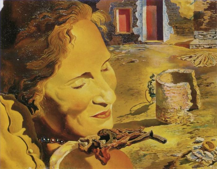Salvador Dali Ölgemälde - Porträt von Gala mit zwei Lammkoteletts auf ihrer Schulter