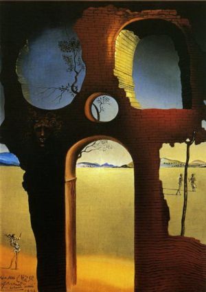 zeitgenössische kunst von Salvador Dali - Ruine mit Medusahaupt und Landschaft