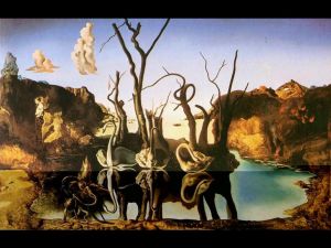 Zeitgenössische Ölmalerei - Schwäne, die Elefanten reflektieren