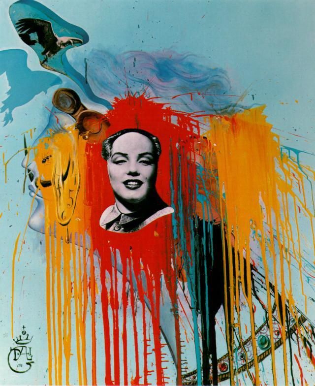 Salvador Dali Andere Malerei - Selbstporträt-Fotomontage mit dem berühmten Mao Marilyn, die Philippe Halsman auf Dalis Wunsch erstellt hat