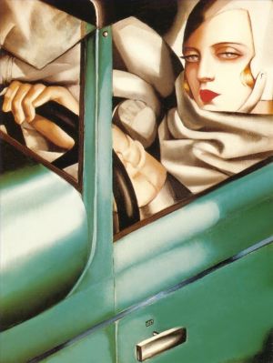 zeitgenössische kunst von Tamara de Lempicka - Porträt im grünen Bugatti 1925