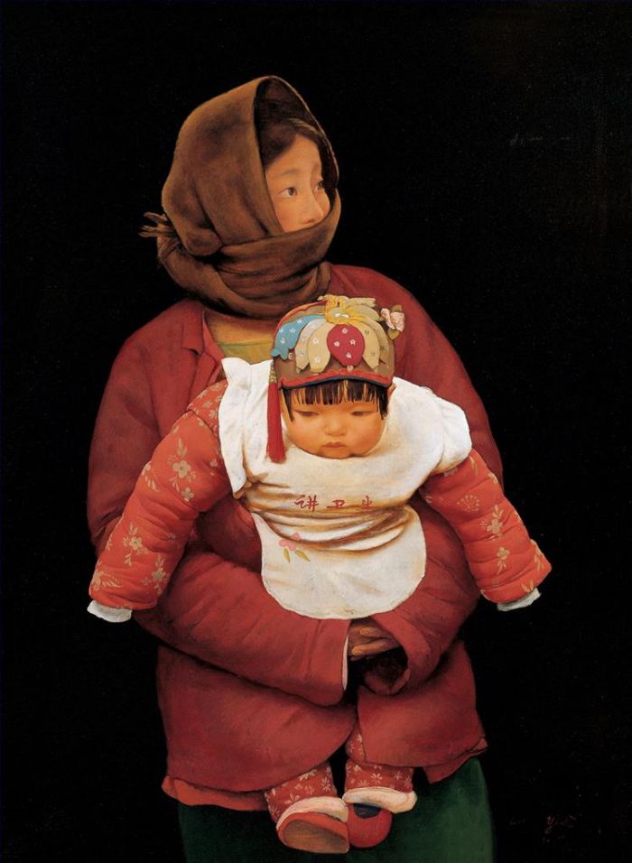 Wang Yidong Ölgemälde - Mutter und Kind