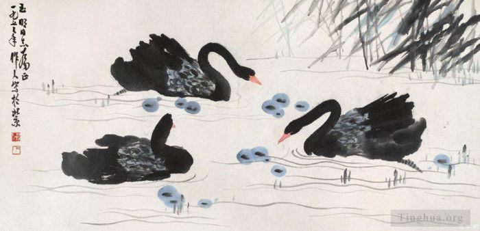 Wu Zuoren Chinesische Kunst - Schwarze Schwäne