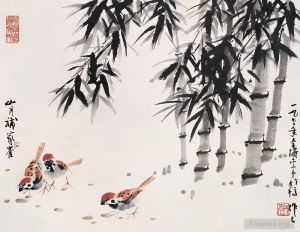Zeitgenössische chinesische Kunst - Huhn unter Bambus