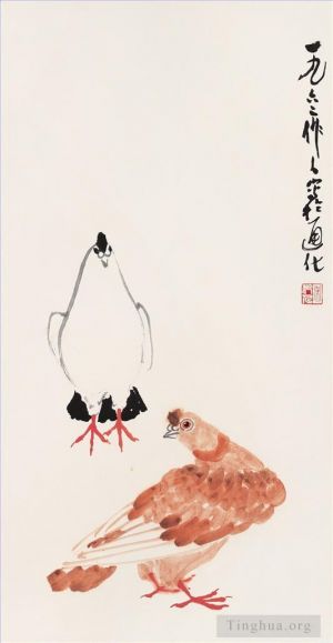 zeitgenössische kunst von Wu Zuoren - Hahn und Henne