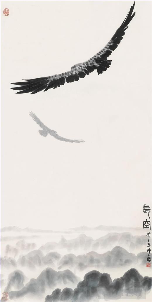 Wu Zuoren Chinesische Kunst - Adler am Himmel 1983