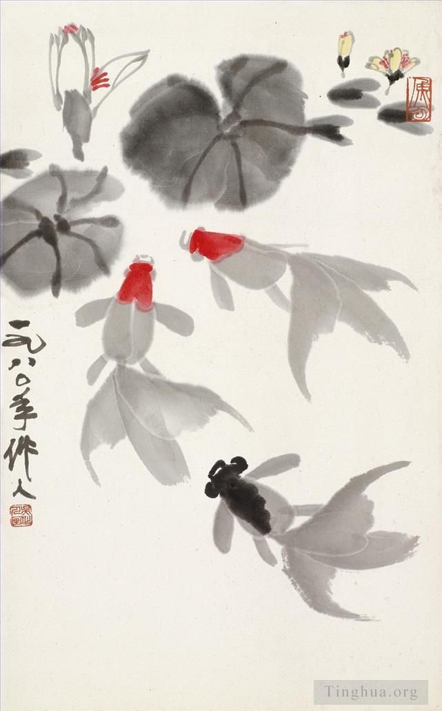 Wu Zuoren Chinesische Kunst - Goldfische 1980