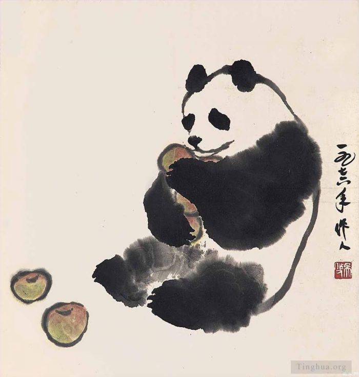 Wu Zuoren Chinesische Kunst - Panda und Obst