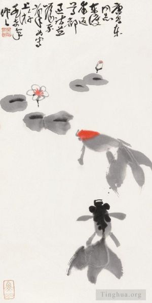 zeitgenössische kunst von Wu Zuoren - Schwimmender Fisch 1974
