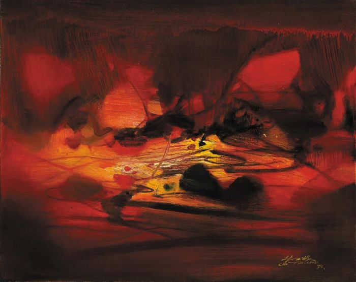 Chu Teh-Chun Ölgemälde - Rote Komposition