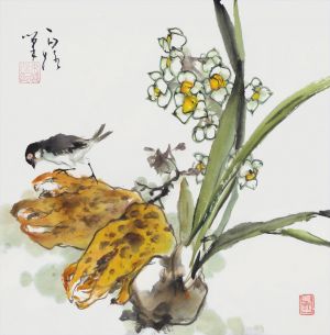 zeitgenössische kunst von Bai Lu - Gemälde von Blumen und Vögeln im traditionellen chinesischen Stil 3