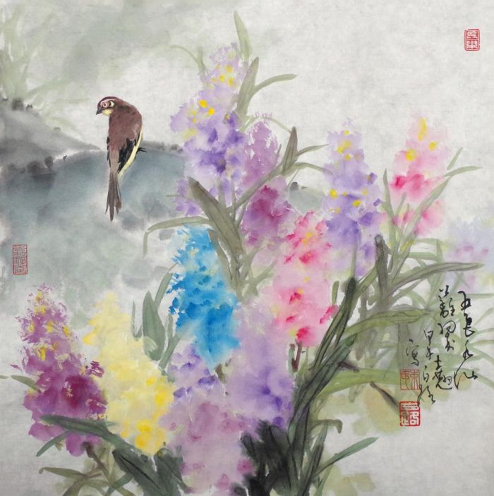 Bai Lu Chinesische Kunst - Gemälde von Blumen und Vögeln im traditionellen chinesischen Stil 4
