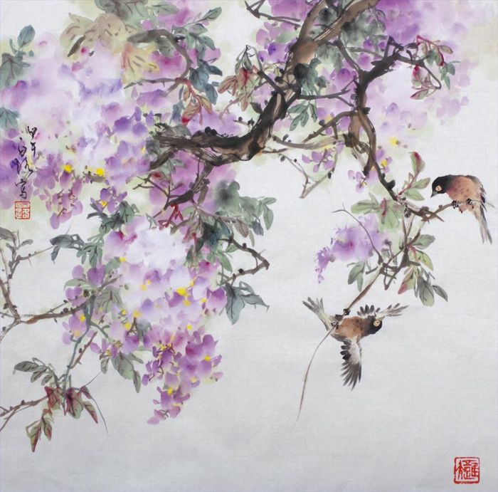 Bai Lu Chinesische Kunst - Gemälde von Blumen und Vögeln im traditionellen chinesischen Stil 5