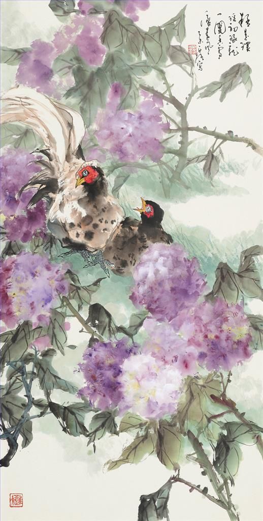 Bai Lu Chinesische Kunst - Gemälde von Blumen und Vögeln im traditionellen chinesischen Stil