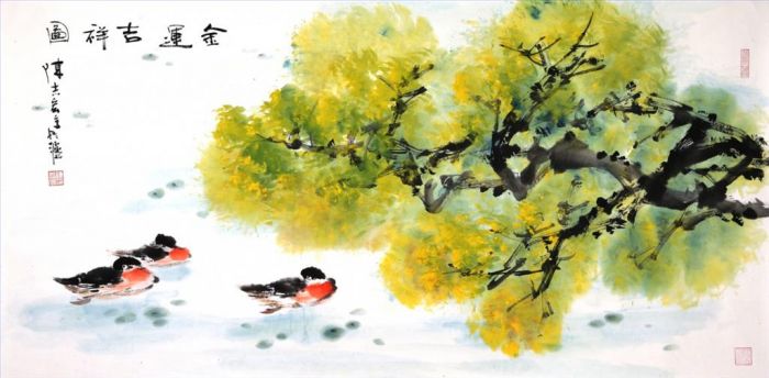 Chen Zhihong Chinesische Kunst - Gemälde von Blumen und Vögeln im traditionellen chinesischen Stil