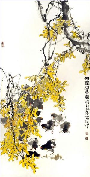 zeitgenössische kunst von Dong Zhentao - Huhn im Frühling