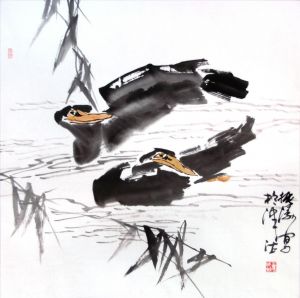 zeitgenössische kunst von Dong Zhentao - Zwei Enten im Fluss