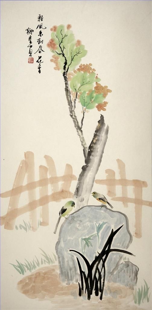 Fan Tiexing Chinesische Kunst - Gemälde von Blumen und Vögeln im traditionellen chinesischen Stil 17
