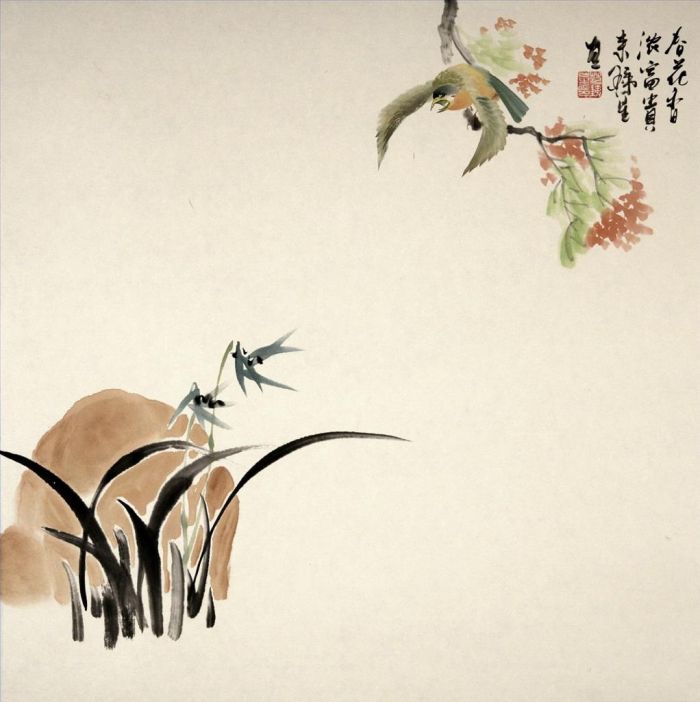 Fan Tiexing Chinesische Kunst - Gemälde von Blumen und Vögeln im traditionellen chinesischen Stil 18