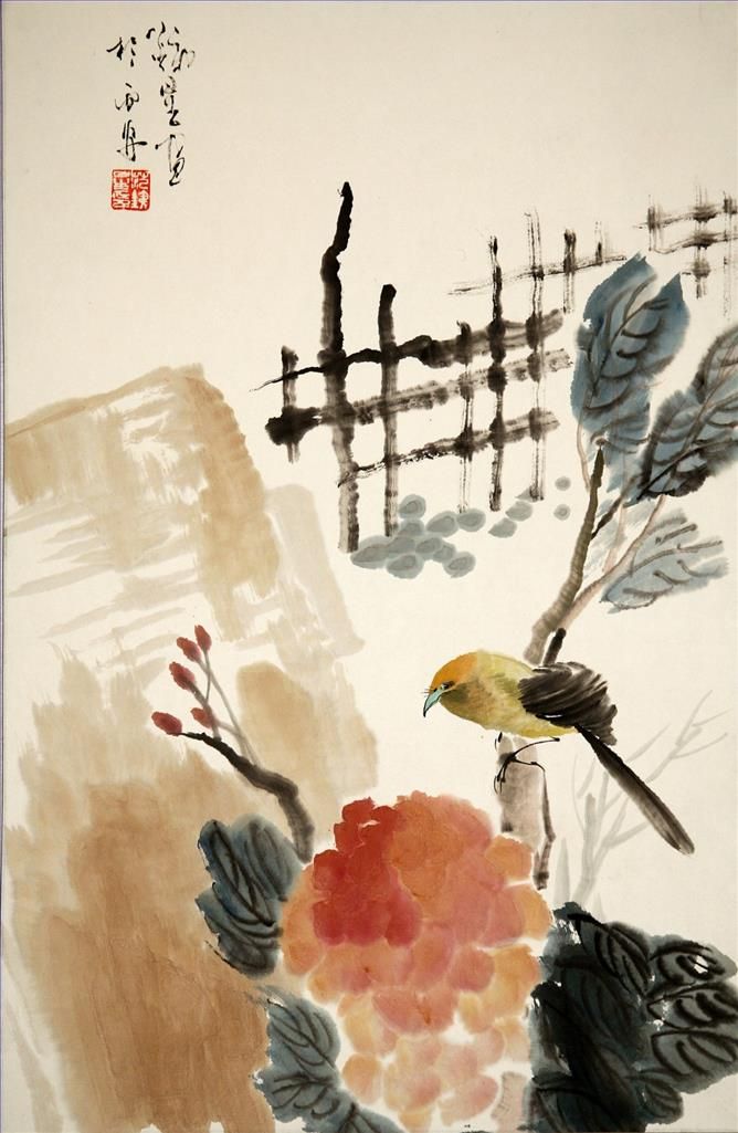 Fan Tiexing Chinesische Kunst - Gemälde von Blumen und Vögeln im traditionellen chinesischen Stil 7