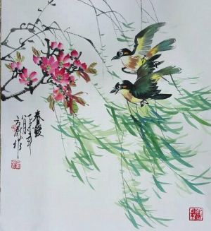 zeitgenössische kunst von Fang Biao - Gemälde von Blumen und Vögeln im traditionellen chinesischen Stil 3