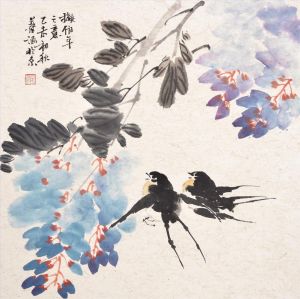 Zeitgenössische chinesische Kunst - Zwei Schwalben und eine Blume