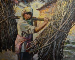 Zeitgenössische Ölmalerei - Ein Mädchen aus der Bergregion