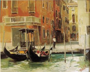 Zeitgenössische Ölmalerei - Eine Szene in Venedig