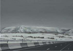 Zeitgenössische Ölmalerei - Die Straße im Winter