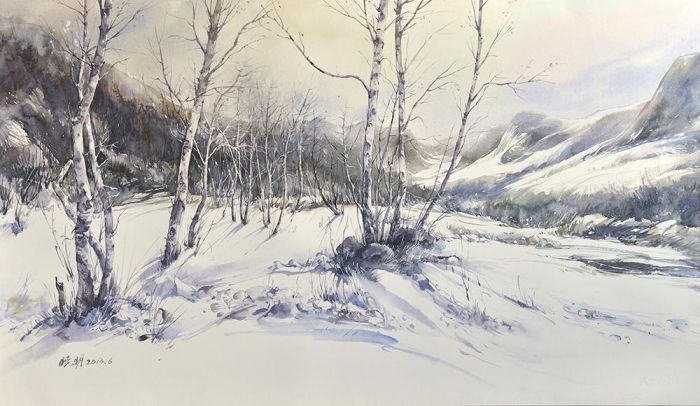 Hou Xiaoming Andere Malerei - Musiknote in einem Schneefeld